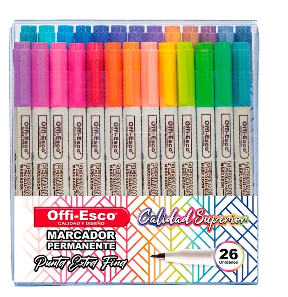 Marcador Permanente Punta Extra-Fina Estuche X26 Offi-Esco OE-527-26