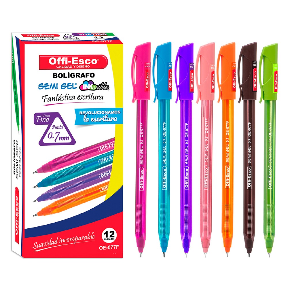 Lapicero SEMI GEL 0.7 COL SURT X 12 Offie-Esco OE077F