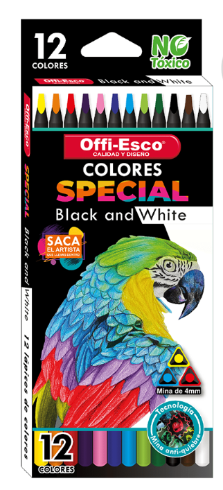 Colores Special Black And White Triangulares X12 Colores Unicolor Offi-Esco OE-131