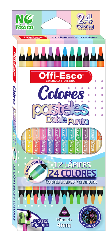 Colores Pasteles DoblePunta Triangulares 12 Lápices / 24 Colores Offi-Esco OE-137