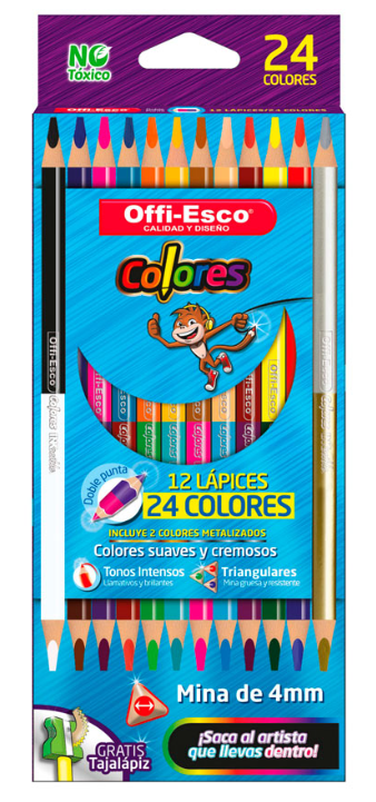 Colores Triangulares Doble Punta 12 Lápices / 24 Colores Offi-Esco OE-142