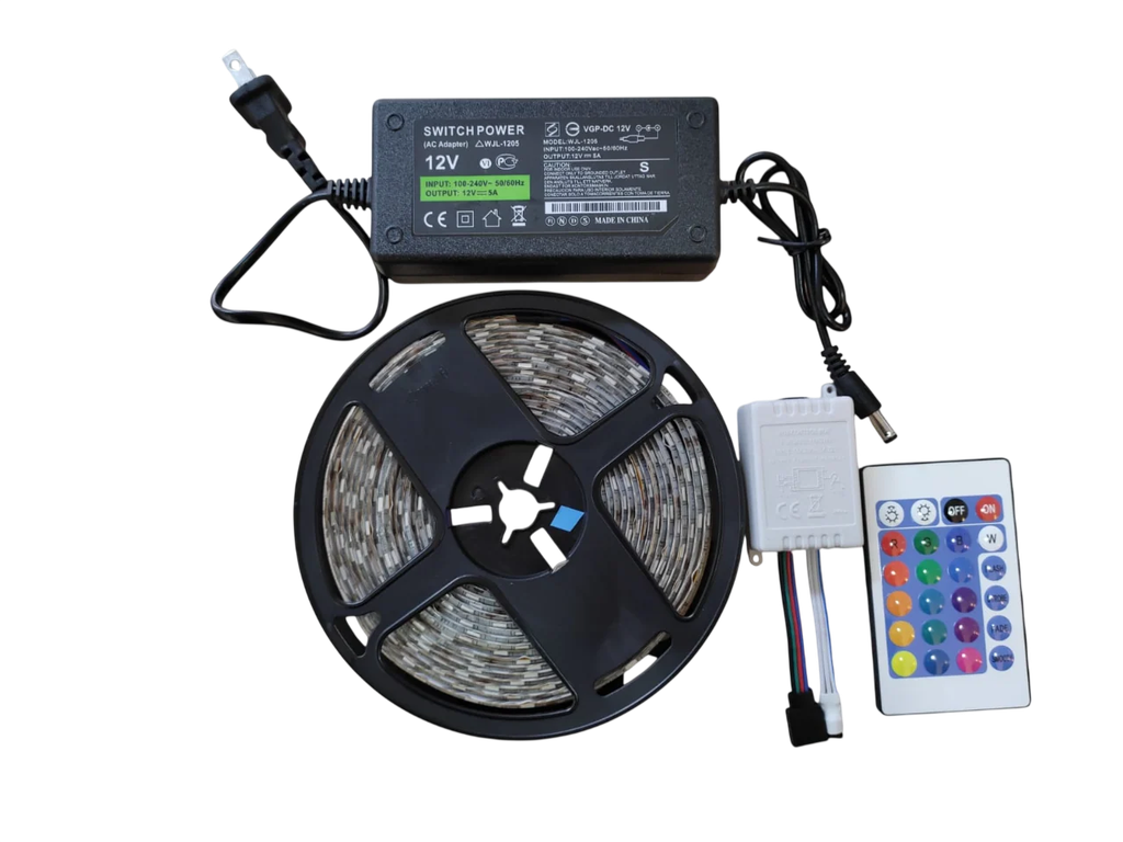 Kit Cinta LED RGB 5 Metros + Cargador + Control