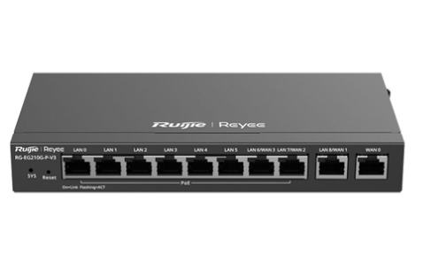 Switch Reyee PoE Administrable en la Nube, 10 Puertos Gigabit 8x PoE, Admite Configuración de 4x WAN, Soporta hasta 200 Clientes con Rendimiento asimétrico de 600 Mbps RG-EG210G-P