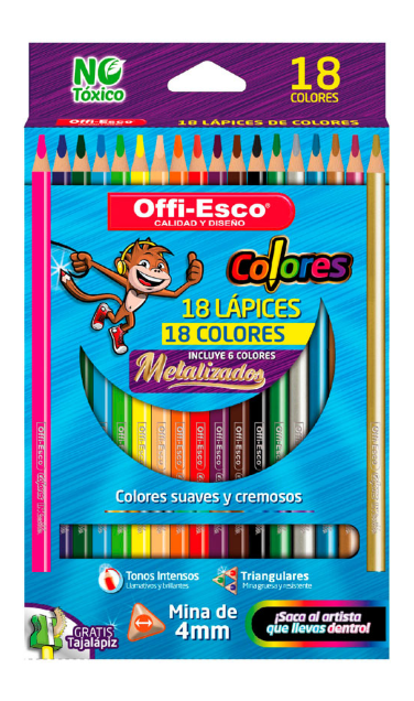 Colores Triangulares 18 Und Incluye 6 Colores Metalizados Offi-Esco OE-141