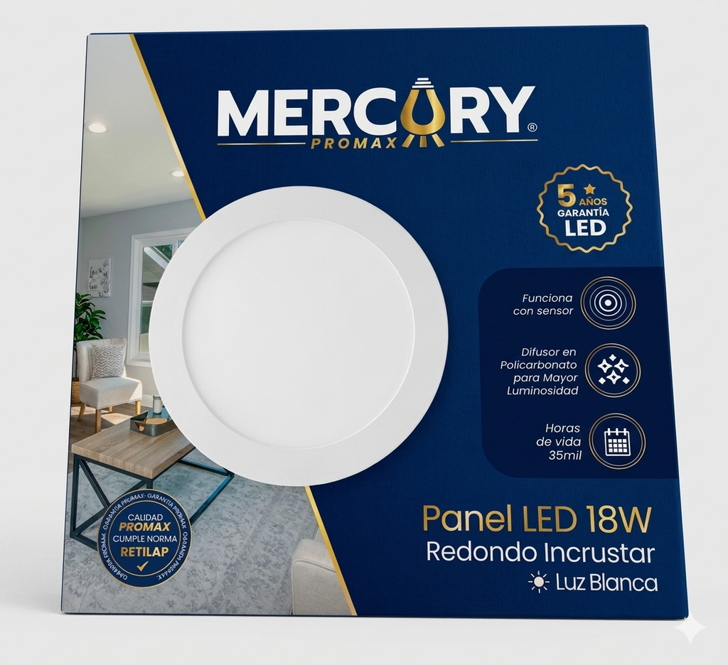 Panel LED 18W 8" Blanco Redondo Incrustar MERCURY 