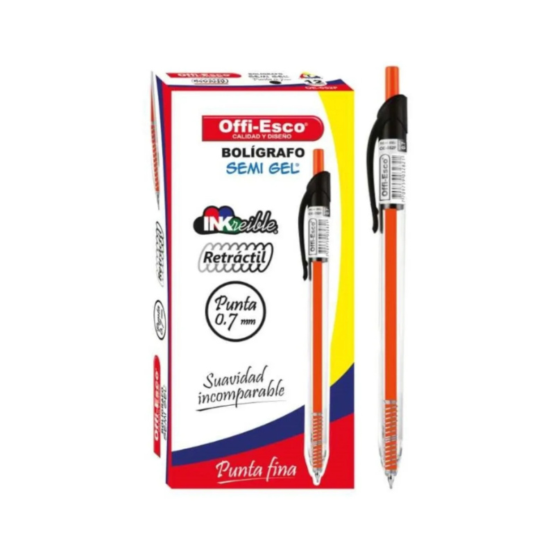 Bolígrafo Offi-Esco retráctil semi gel OE-052F 0.7mm negro 