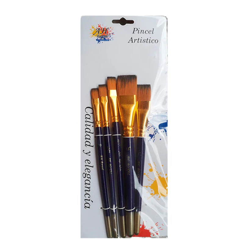 Estuche Pinceles Plano Negro x5 Piezas