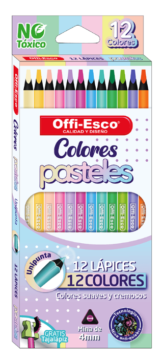 Colores Pasteles Triangulares Mina 4mm X12 Colores Unicolor Offi-Esco OE-136