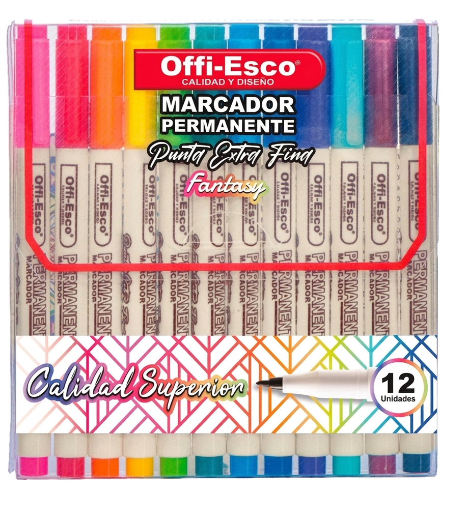 Marcador Permanente Punta Extra-Fina Estuche X12 Offi-Esco OE-527-12