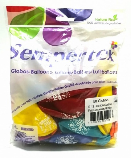 [121720] Globo Feliz Cumpleaños Sempertex R12 X50