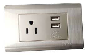 [309033] Toma + Conector Usb Doble Acero Unitec