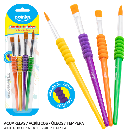Estuche Pinceles Plano y Redondo x4 Piezas